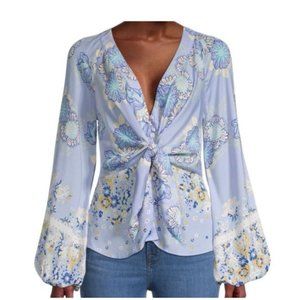 Free People Run Free Floral Blouse Peplum Hem Size XS